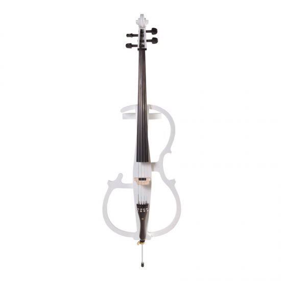 Cecilio CECO-2WH Full Size 4/4 Ebony Electric Silent Pearl White Cello in Style 2 +Soft Case, Bow u0026 Accessories