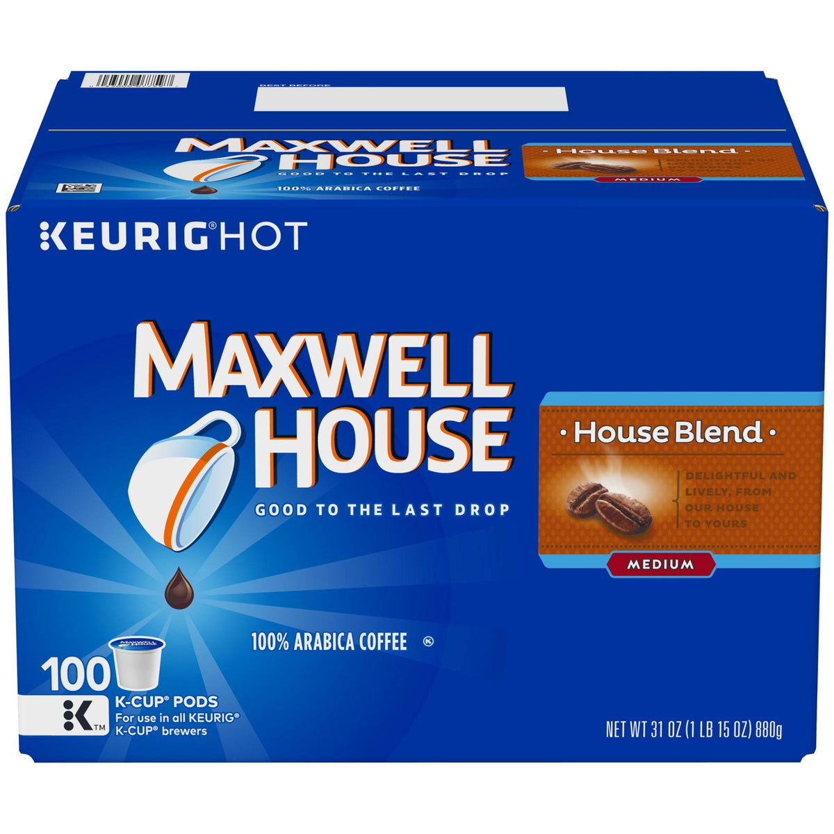 Maxwell House Coffee, 100% Arabica, Medium, House Blend, K-Cup Pods - 100 pods, 31 oz