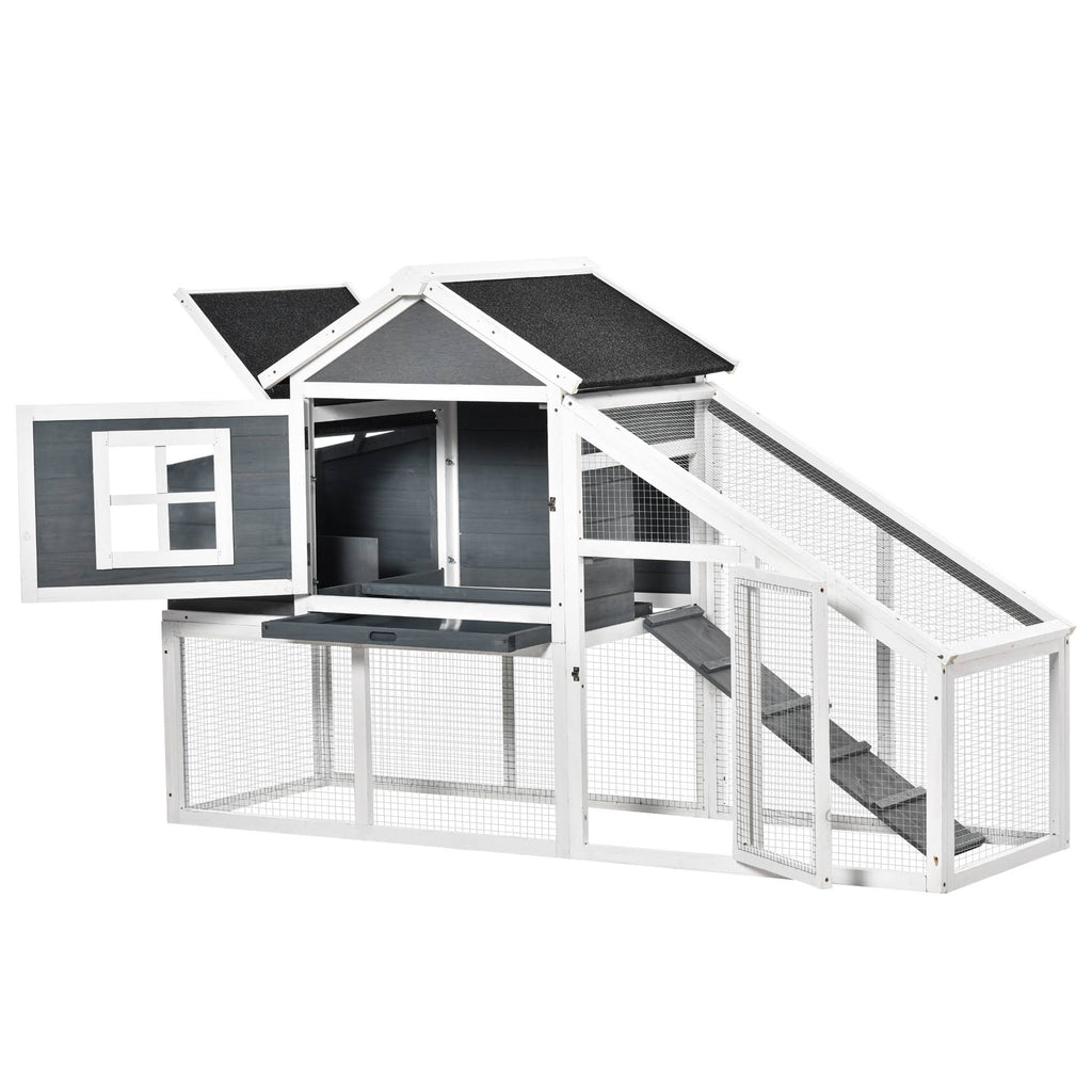 PawHut 69x22 Outdoor Wooden Chicken Coop Hen House with Nesting Box and Run - White