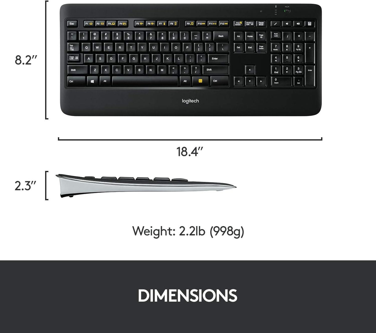 Logitech K800 Wireless Illuminated Keyboard ?? Backlit Keyboard, Fast-Charging, Dropout-Free 2.4GHz Connection