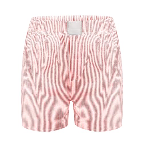 Elastic Waisted Pants for Women Plaid Color Block Pants Summer Beach Shorts Loose Fit Short Pants Comfy Casual Pants
