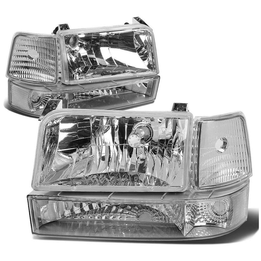 DNA Motoring for 92-96 Ford F150/F250/F350/Bronco 6pcs Headlight+Corner/Side Marker Lamps Chrome/Clear 5 Gen 93 94 95 Left+Right