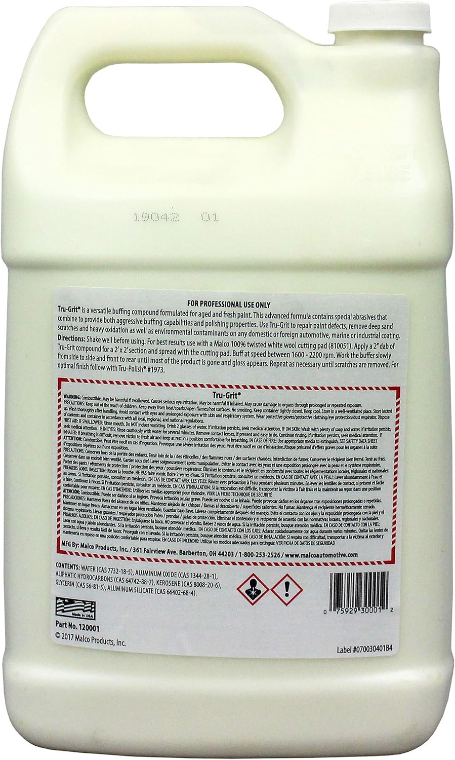 Malco Tru Grit - Heavy Duty Buffing and Polishing Compound for Cars/Automotive Paint Correction and Detailing/Removes 1000-1500 Grit Sand Scratches / 1 Gallon (120001)