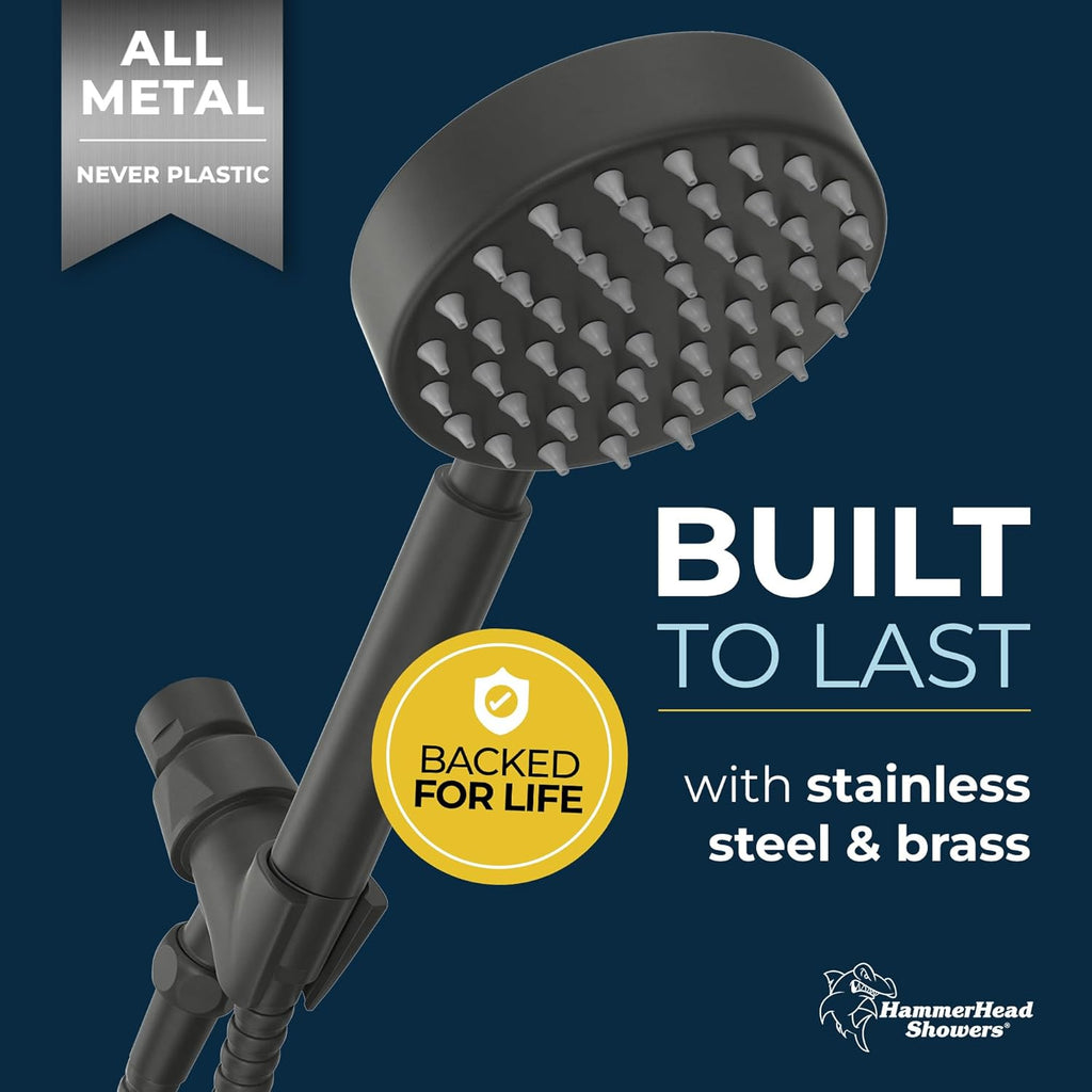 HammerHead Showers? Solid Metal LOW FLOW Handheld Shower Head with Hose and Brass Holder - OIL RUBBED BRONZE ?C Water Saving 1.75 GPM Detachable Shower Head - Adjustable Shower Wand Bracket & 6ft Hose