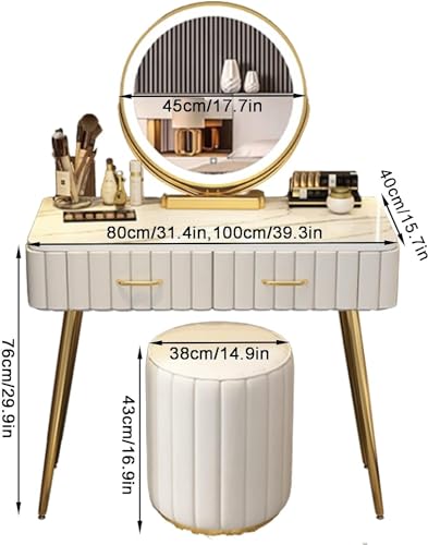 Dressing Table Bedroom Dresser Modern Dressing Table with Adjustable LED Lighted Mirror and Storage Drawer - 3 Color Lighting Modes,Makeup, Storage