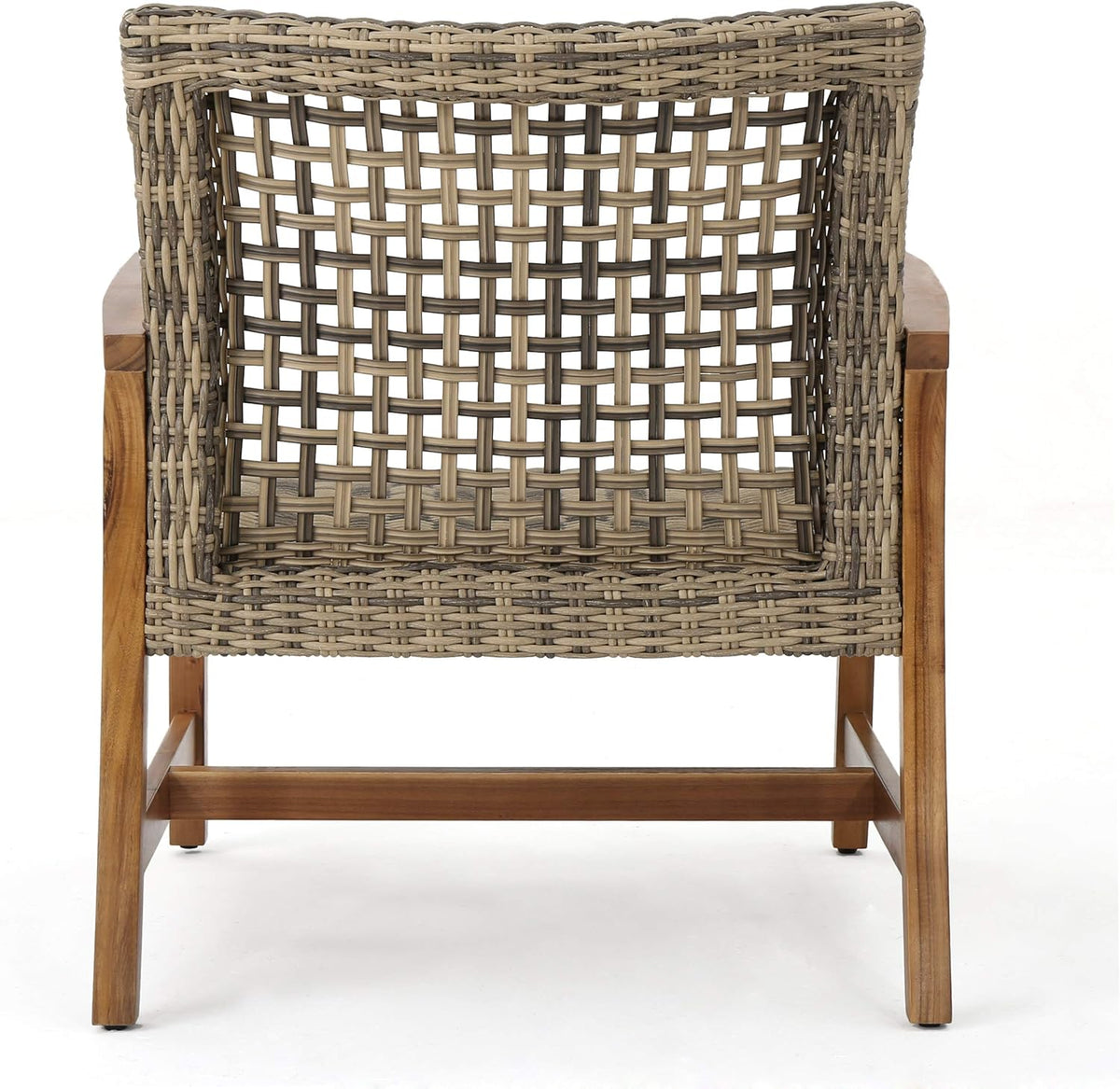 Christopher Knight Home Hampton Outdoor Mid-Century Wicker Club Chairs with Acacia Wood Frame, 2-Pcs Set, Natural Stained / Grey