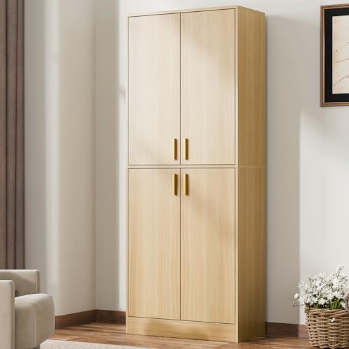 Cozy Castle Kitchen Pantry Cabinet, 71 Tall Wood Storage Cabinet with Doors and Shelves 4 Doors Freestanding Cupboard Utility Hutch for Dining Room Living Room Bathroom Furniture, Gray