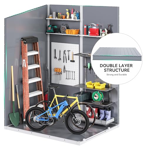 DWVO 5x3ft Resin Outdoor Storage Shed with Floor, Waterproof Lockable Storage Shed with Window, Plastic Outside Tool Storage for Garden, Backyard, Patio, Lawn, Gray