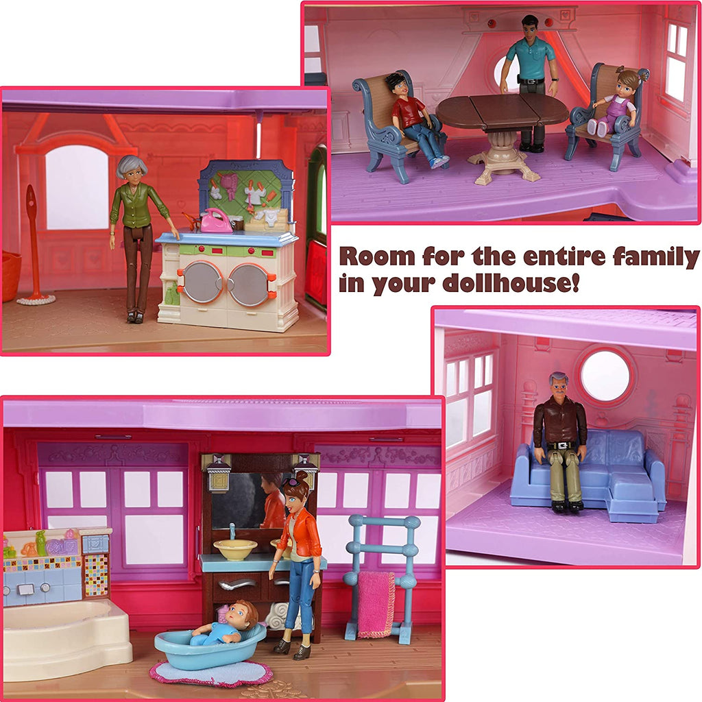 Sweet Li'l Family Dollhouse People Set of 9 Action Figure Set - Grandpa, Grandma, Mom, Dad, Sister, Brother, Toddler, Twin Boy & Girl