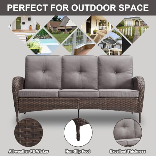 Patio Wicker Chairs Swivel Rocker - Outdoor Swivel Rocking Chairs Set of 2 with Rattan Side Table, Patio Swivel Glider Chair 3 Piece Patio Furniture Sets for Deck Porch Pool Brown/Blue