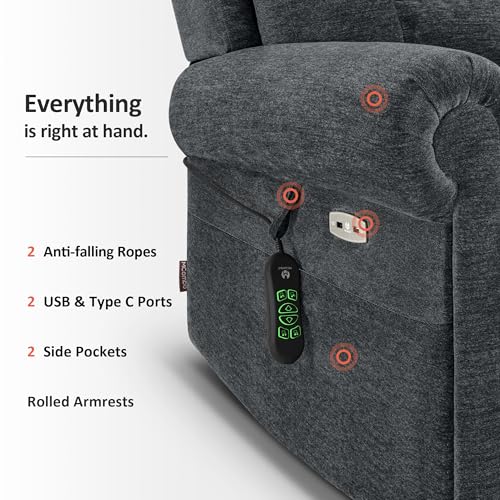 MCombo Triple Motor Power Lift Recliner Chair with Massage and Lumbar&seat Heating, Rolled Arms, Adjustable Headrest for Elderly People, Fabric 7888 (Coffee, Medium)