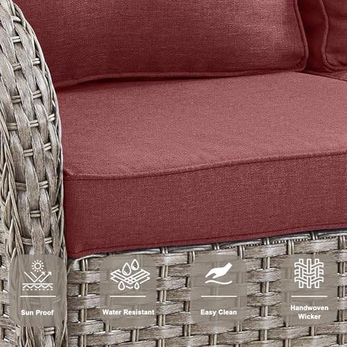 Patio Wicker Chairs Swivel Rocker - Outdoor Swivel Rocking Chairs Set of 2 with Rattan Side Table, Patio Swivel Glider Chair 3 Piece Patio Furniture Sets for Deck Porch Pool Brown/Blue