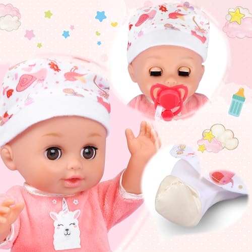 Baby Doll Toys Set, 14 Doll Toys, 25Pcs Dolls Care Toy Playset, Toddlers Toy Doll Set Incl Cradle Crib, High Chair, Milk Bottle, Pacifier, Diaper, Baby Gift for Age 3 4 5 6+ Years Old Girls Boys
