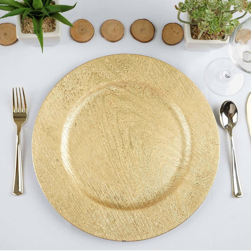 Balsacircle 24 Pcs 13 in Gold Wooden Textured Round Charger Plates - Dinner Party Wedding Supplies for All Holidays