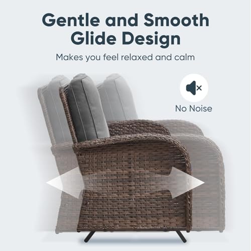 Patio Wicker Chairs Swivel Rocker - Outdoor Swivel Rocking Chairs Set of 2 with Rattan Side Table, Patio Swivel Glider Chair 3 Piece Patio Furniture Sets for Deck Porch Pool Brown/Blue