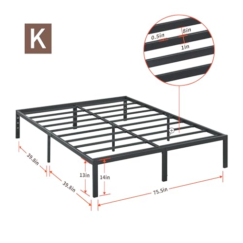 PrimaSleep 18 Inch Tall Heavy Duty Steel Slat Bed Frame/Anti-Slip Support/Easy Assembly Mattress Foundation/No Noise/No Box Spring Needed/Full/Black