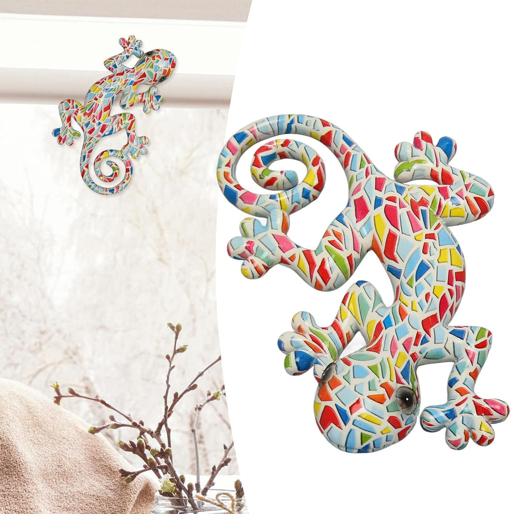 Lizard Wall Art Statue,Resin Gecko Wall Art Figurine Mexican Outdoor Reptile Wall Decor Lizard Wall Sculptures Statues for Farmhouse Porch Patio Lawn Fence (LM9001A-1)