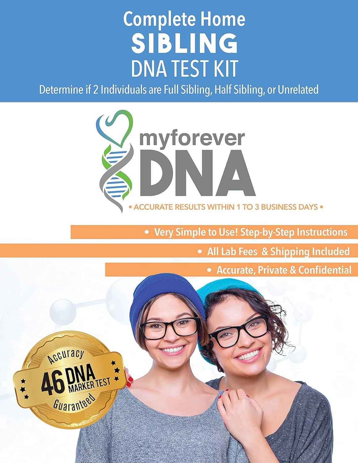 My Forever DNA - Sibling DNA Test KIT Includes All Lab Fees & Shipping to Lab 46 (Genetic) DNA Marker Test Accurate & Confidential