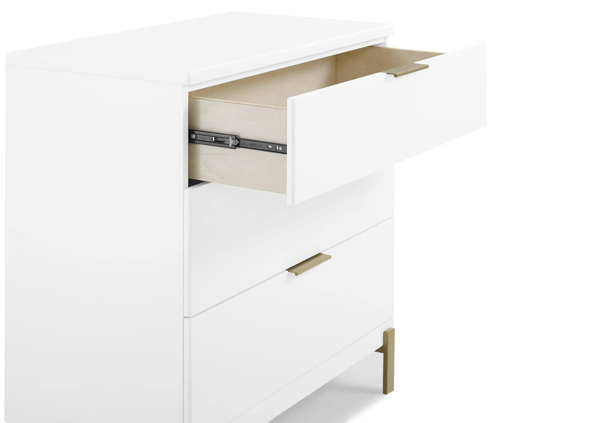 Delta Children Hendrix 3 Drawer Dresser in Bianca White/Bronze