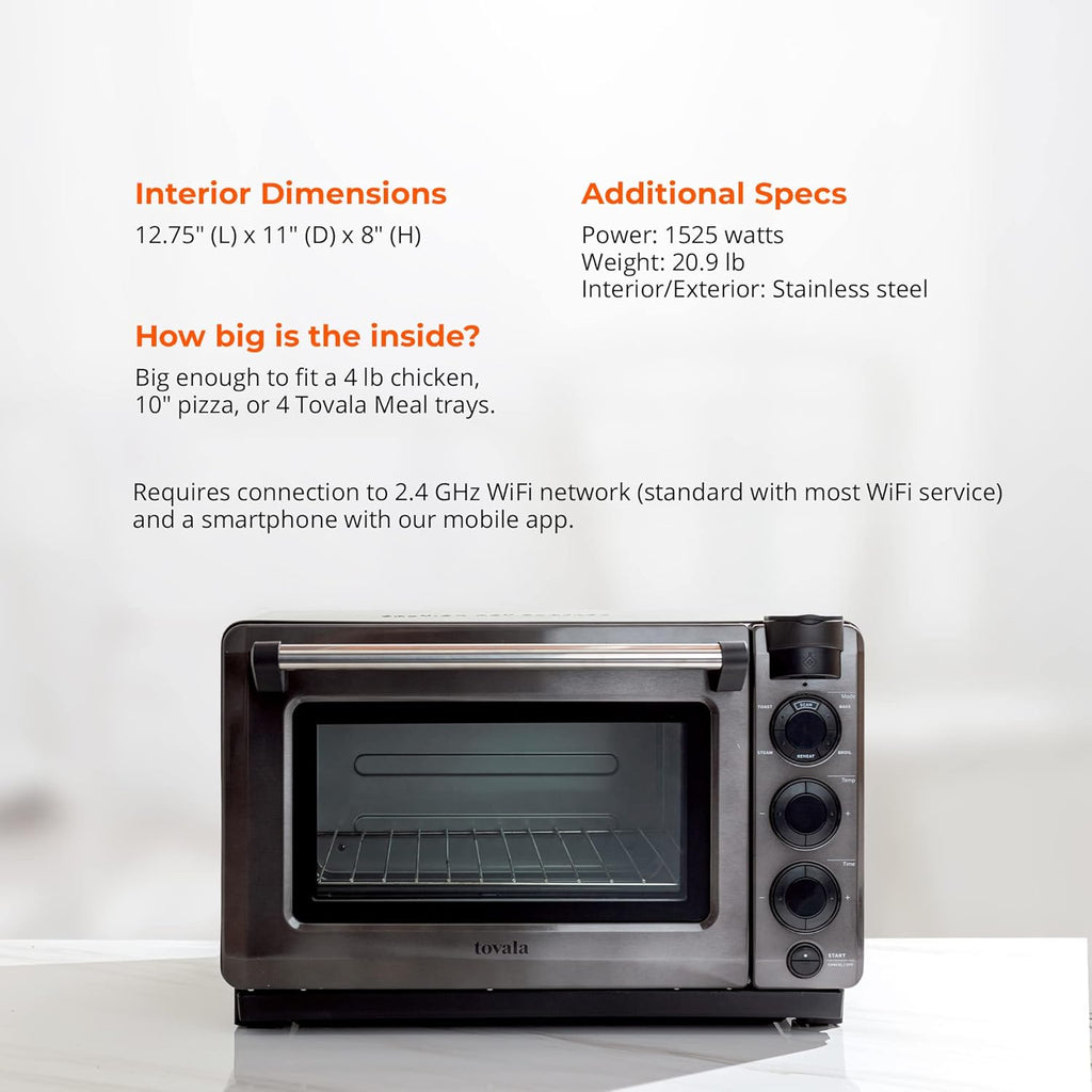 Tovala Gen 2 Smart Steam Large Countertop WiFi Oven | 5 Mode Programmable Oven and Smartphone Controlled | Toast, Steam, Bake, Broil and Reheat | Black & Stainless Steel Convection and Toaster Oven
