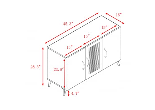 Spacious 45 Sideboard Buffet Cabinet with Rattan Mesh Doors, Durable Melamine and Carbon Steel Kitchen Storage Cabinet, Elegant Engineering Wood Frame, Versatile for Dining Room, Bedroom