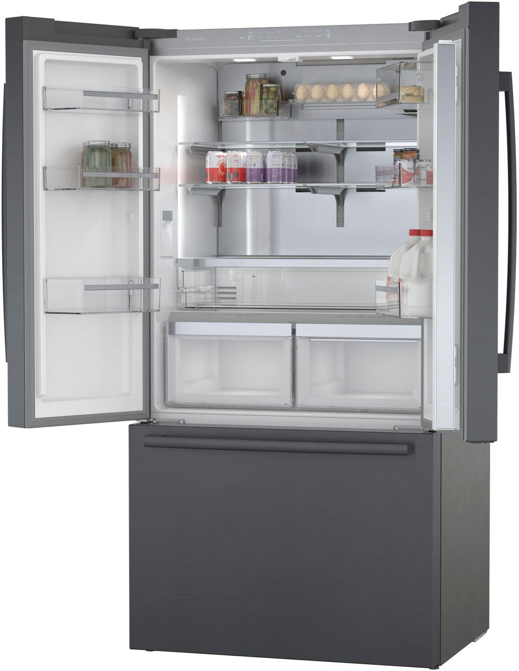 Bosch - 800 Series 21 Cu. Ft. French Door Counter-Depth Smart Refrigerator - Black stainless steel