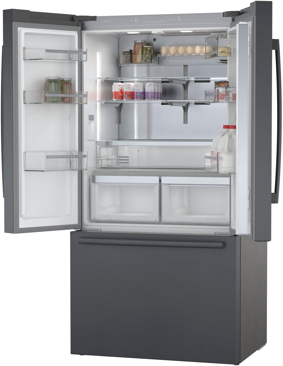 Bosch - 800 Series 21 Cu. Ft. French Door Counter-Depth Smart Refrigerator - Black stainless steel