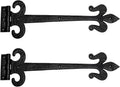 Renovators Supply Manufacturing Black Wrought Iron Door Strap Hinge 18 Long Antique Fleur De Lis Style Rust Resistant Flush Mount Door Hinges for Cabinet Or Barn Doors with Hardware Pack of 2