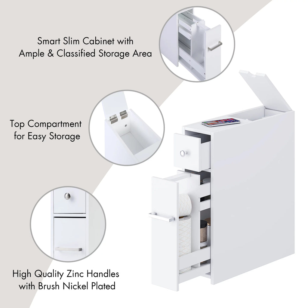 Spirich Home Slim Bathroom Storage Cabinet, Free Standing Toilet Paper Holder, Bathroom Cabinet Slide Out Drawer Storage,White