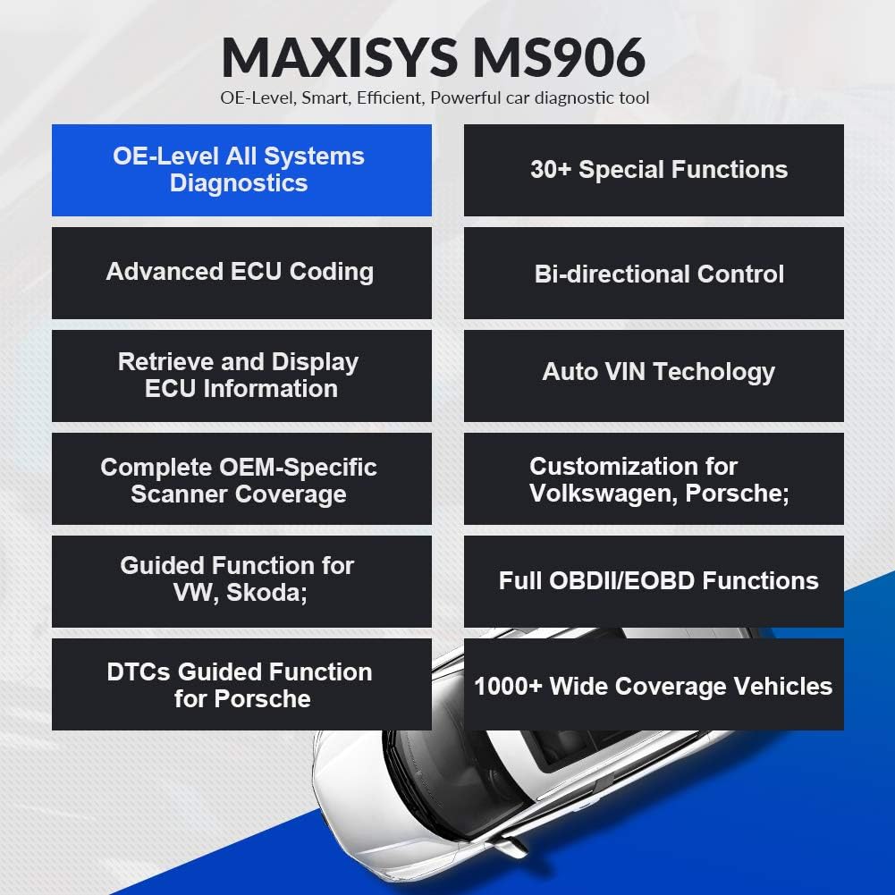 Autel Scanner MaxiSys MS906, 2022 Newest Automotive Scan Tool, Updated of MS906BT/MK906BT/MS906TS/MS908, ECU Coding, Bi-Directional Control, 31+ Services, All Systems Diagnostics