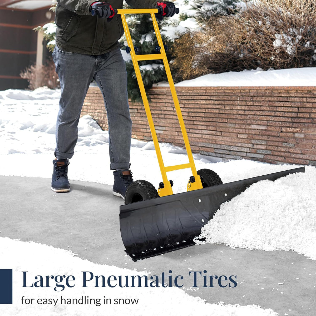 Best Choice Products 36in Galvanized Blade Heavy-Duty 2-Wheel Snow Pusher Hand Plow for Snow Removal w/Wheels, Adjustable Handle, Blade Angle - Black