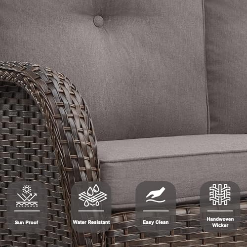 Patio Wicker Chairs Swivel Rocker - Outdoor Swivel Rocking Chairs Set of 2 with Rattan Side Table, Patio Swivel Glider Chair 3 Piece Patio Furniture Sets for Deck Porch Pool Brown/Blue