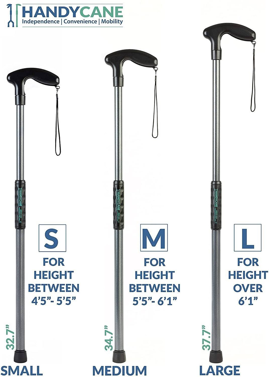 Handy Cane All-in-One Walking Aid with Built-in Reacher Grabber-Medium
