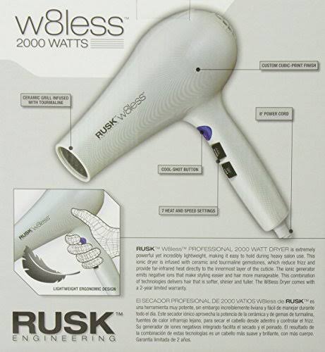 Rusk W8less Hair Dryer 2000 Watts, Very Lightweight - New