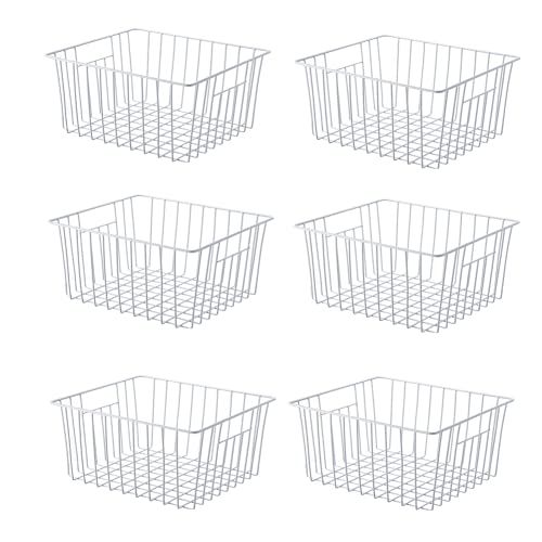 Freezer Wire Baskets, Kitchen Storage Organizer Bins for Chest and Upright Freezer, Refrigerator Dividers Containers with Handles - Pearl White (3)