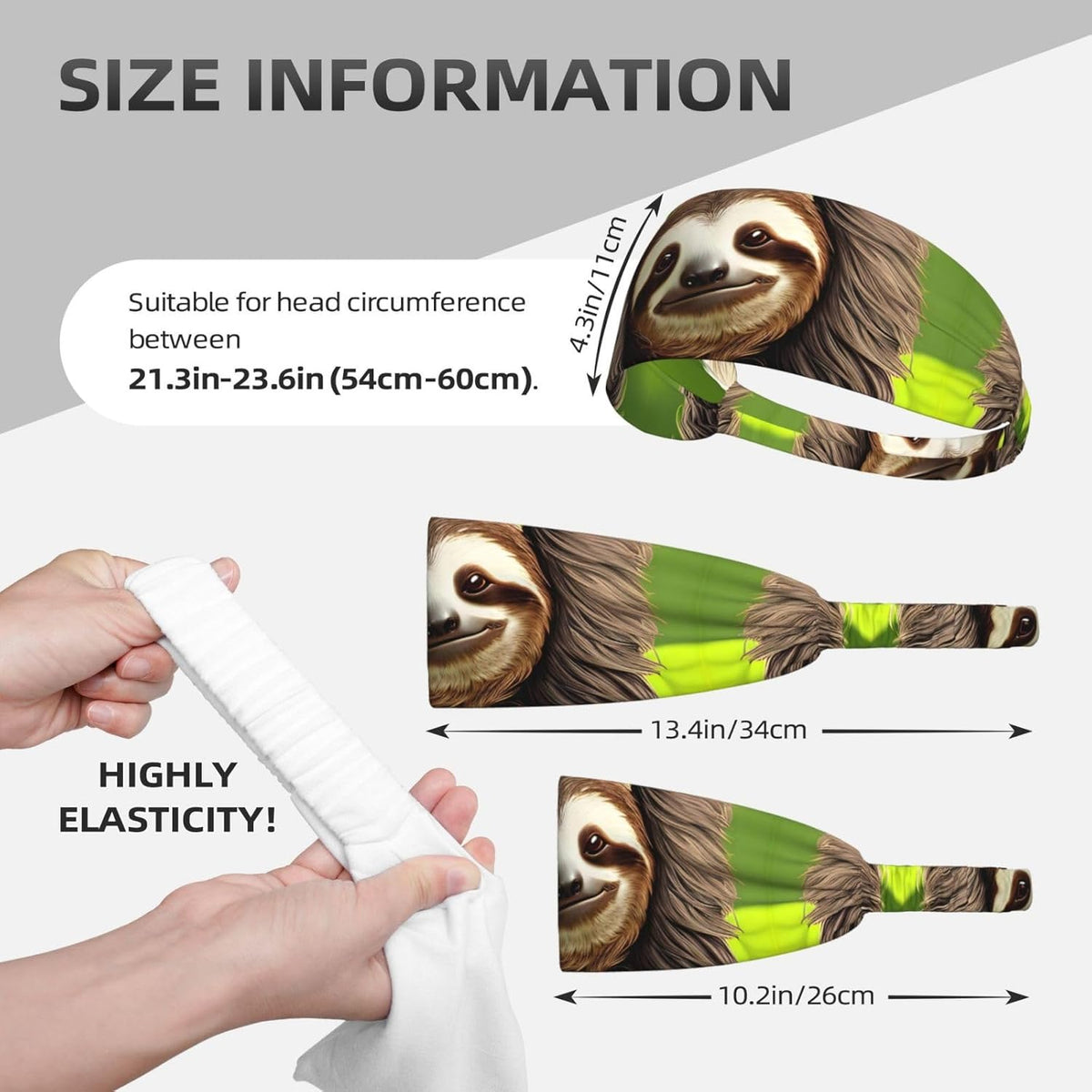 Elastic Exercise Headband for Men & Women Moisture Wicking Athletic for Running, Gym, Working Out Cute Sloth Pattern