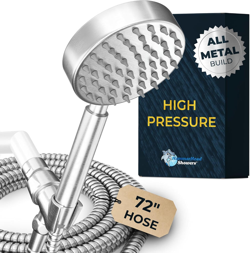 HammerHead Showers? Solid Metal LOW FLOW Handheld Shower Head with Hose and Brass Holder - OIL RUBBED BRONZE ?C Water Saving 1.75 GPM Detachable Shower Head - Adjustable Shower Wand Bracket & 6ft Hose