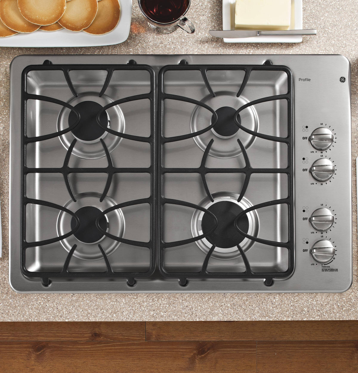 JGP333SETSS GE 30x22 Built-in Gas Cooktop - Stainless Steel
