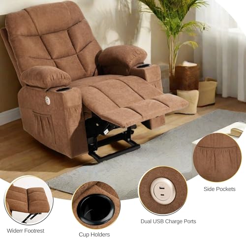 YITAHOME Power Lift Recliner Chair, Modern Fabric Recliner Chair with Massage and Heat, Spacious Seat, USB Ports, Cup Holders, Remote Control, Suitable for Living Room Dark Grey2