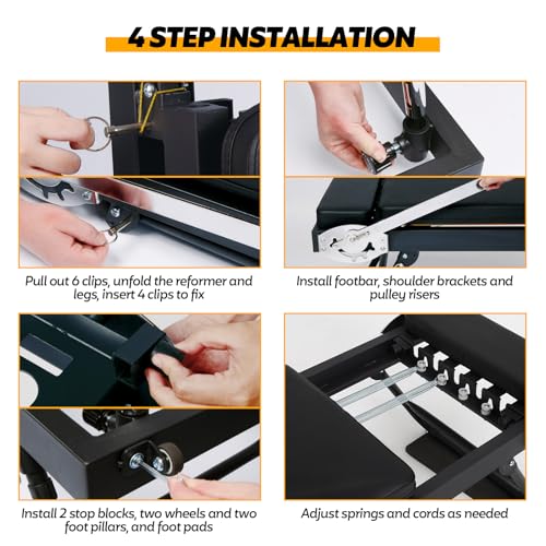 Foldable Pilates Reformer for Home Use, Portable Pilates Machine Reformer with Adjustable Resistance, Springs and Cords, Compact, Lightweight, Perfect for Home Gym, Maximum Load 400 LBS
