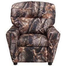 Emma and Oliver Camouflaged Fabric Kids Recliner with Cup Holder