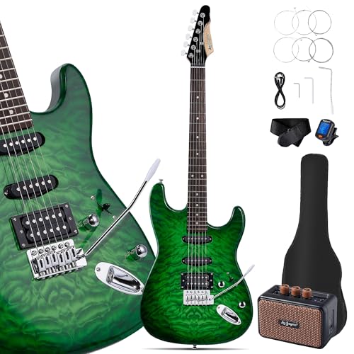 Leo Jaymz 39 Full Size ST Style Electric Guitar Starter Kit with SSH Pickup, 5W Portable Amp, Tuner, Gig Bag, Strap & Accessories (Violet Ocean)