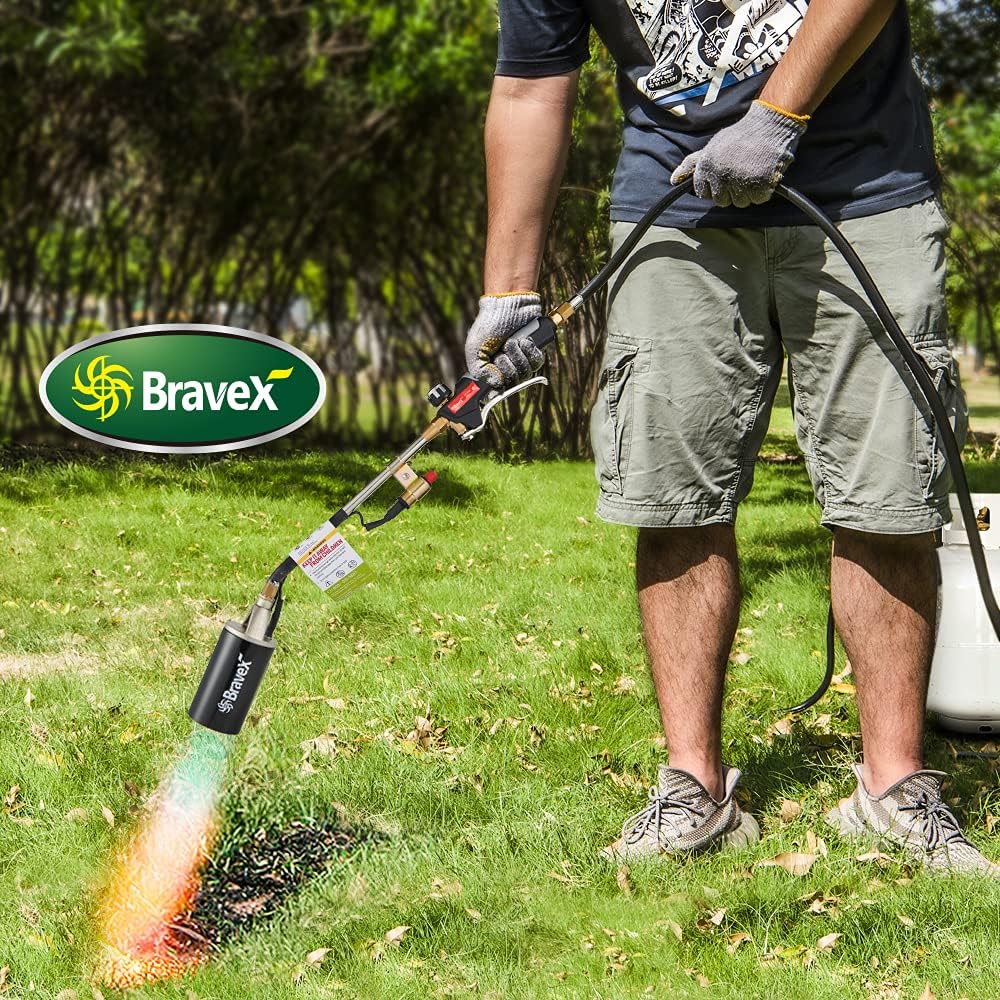 Propane Torch Weed Burner High Output 500,000 BTU, Heavy Duty Weed Torch Wand with Turbo Trigger Push Button Igniter (Piezo Electric Ignition) and 6.5 ft Hose (cCSAus certified)