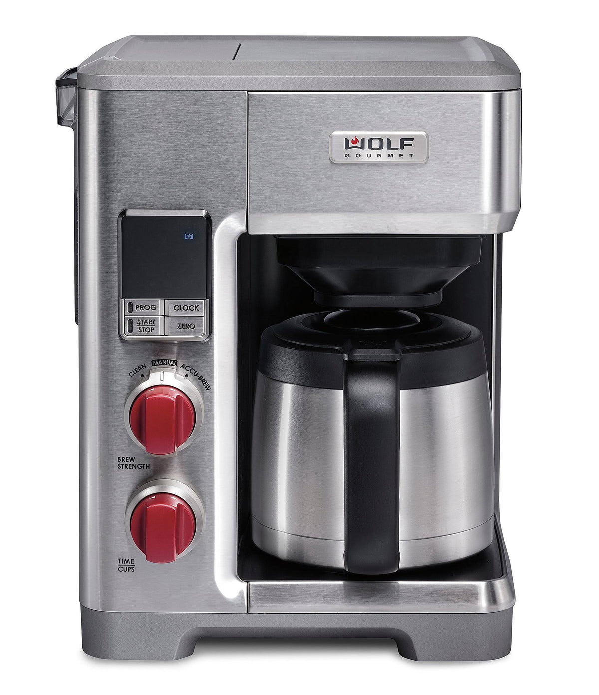 Wolf Gourmet - 10-Cup Coffee Maker with Water Filtration - Stainless Steel/Red Knob