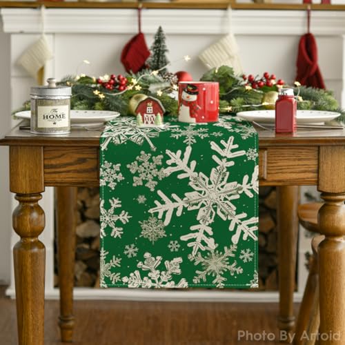 Artoid Mode Navy Blue Snowflakes Christmas Table Runner, Seasonal Winter Holiday Kitchen Dining Table Decoration for Home Party Decor 13x72 Inch
