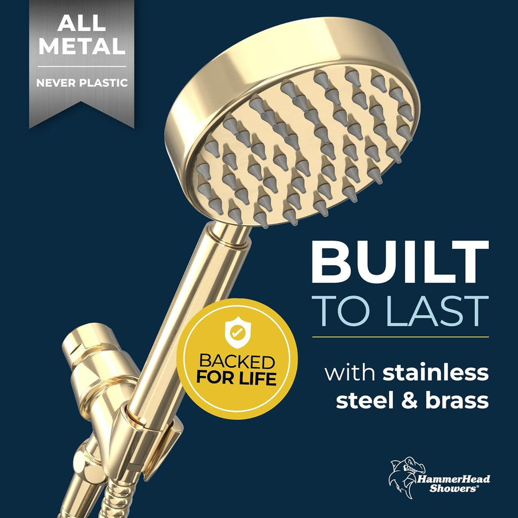 HammerHead Showers? Solid Metal LOW FLOW Handheld Shower Head with Hose and Brass Holder - OIL RUBBED BRONZE ?C Water Saving 1.75 GPM Detachable Shower Head - Adjustable Shower Wand Bracket & 6ft Hose