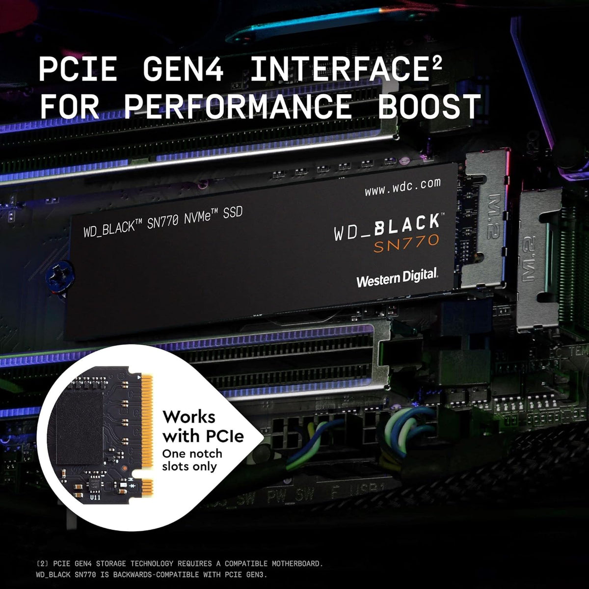 WD_BLACK 1TB SN770 NVMe Internal Gaming SSD Solid State Drive - Gen4 PCIe, M.2 2280, Up to 5,150 MB/s - WDS100T3X0E