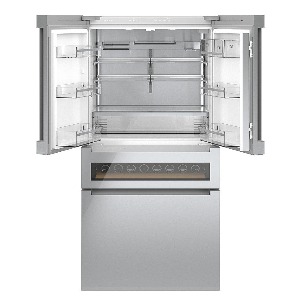 Bosch - 800 Series 20 Cu. Ft. 4-Door French Door Counter-Depth Smart Refrigerator with Beverage Cooler Drawer - Stainless steel