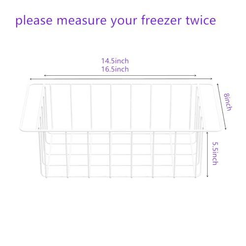Freezer Wire Baskets, Kitchen Storage Organizer Bins for Chest and Upright Freezer, Refrigerator Dividers Containers with Handles - Pearl White (3)