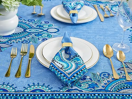 YiHomer Mykonos Blue Paisley Tile Bordered Tabletop for Spring Summer Decorations, Picnics and Dinner Parties - Indoor Outdoor, Stain and Water Resistant, Tablecloth, 60 x 84 Rectangle
